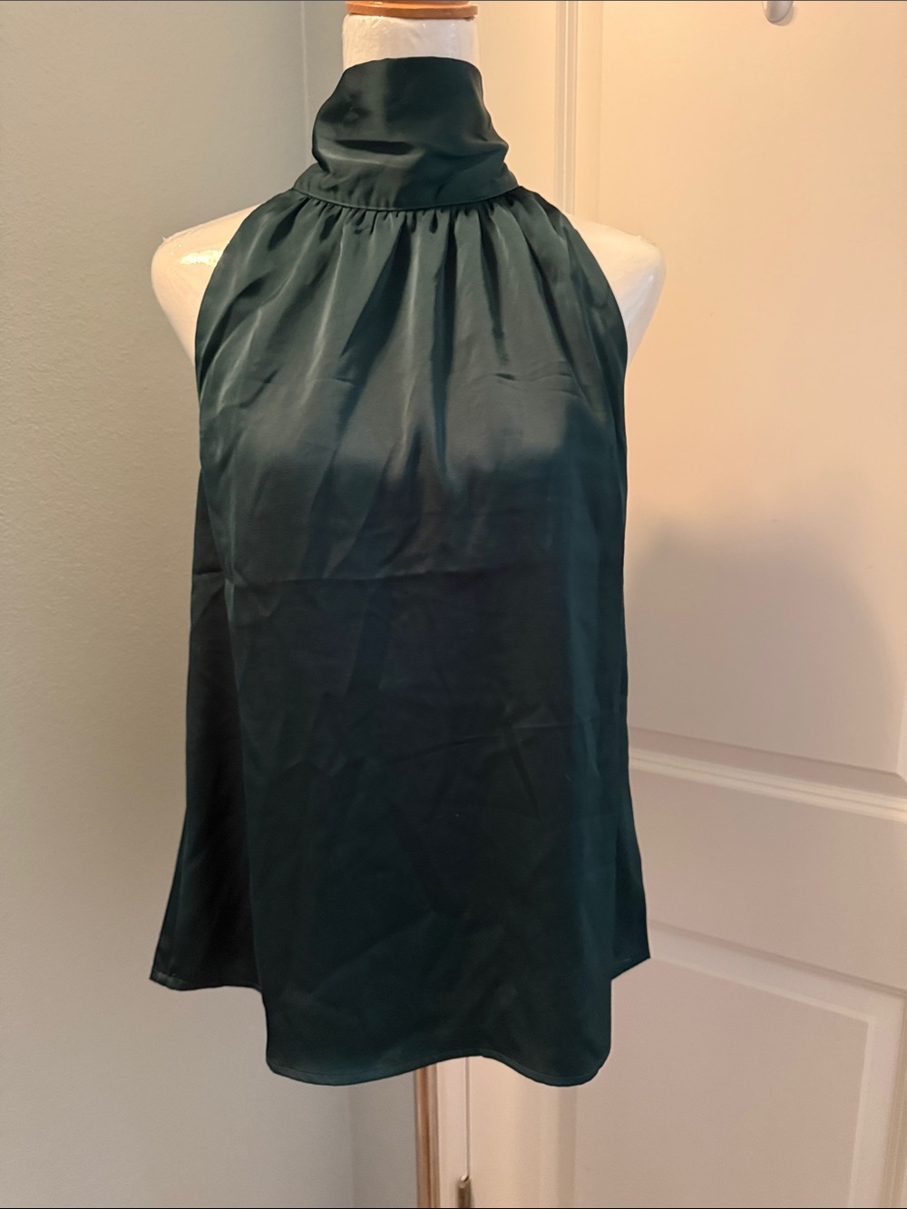 entro Dark Green High-Neck Satin Halter Camisole